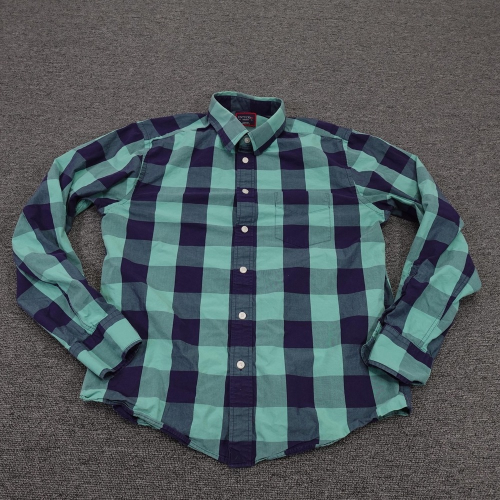 UNTUCKit Shirt Mens Medium Blue Plaid Long Sleeve Button Up Casual Cotton Woven